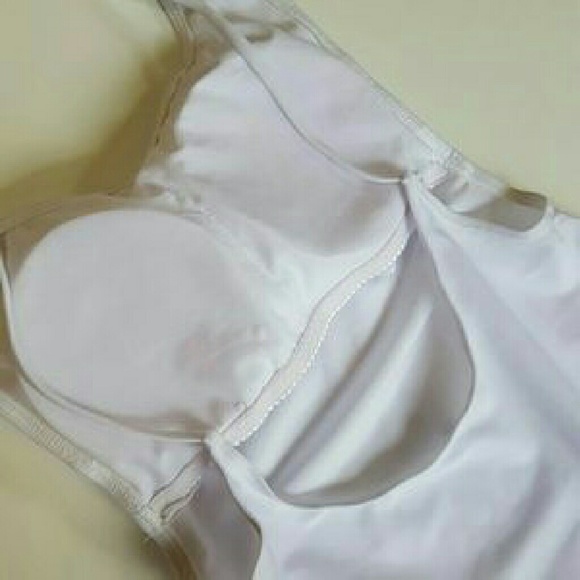 White Padded High Waisted Low Back Bathing Suit - Picture 4 of 4