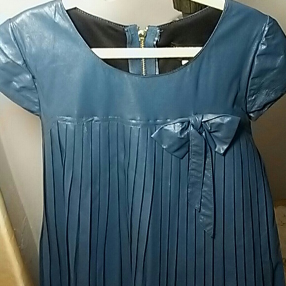 Girls Vegan Leather Pleated Dress
