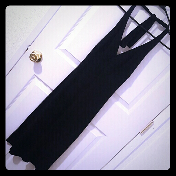 BLACK HALTER DRESS