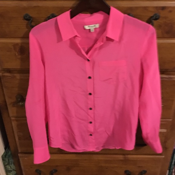 Madewell 100% silk hot pink button blouse size XS