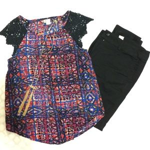 Beautiful top with lace cap sleeves
