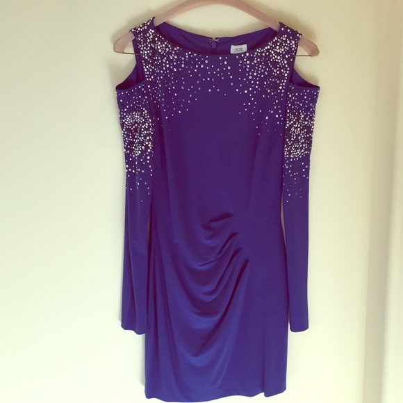Blue Cold Shoulder Cocktail Dress