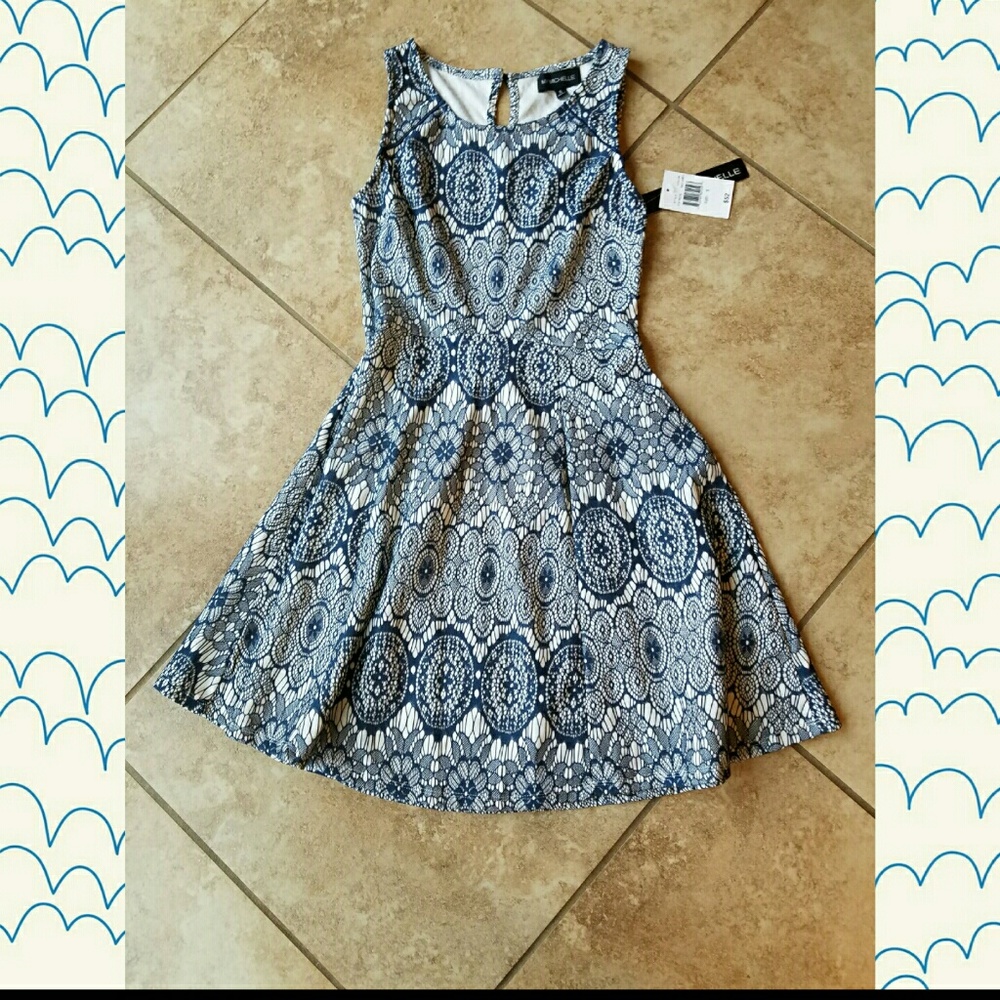 Blue and white lace skater dress. Size small