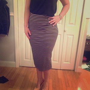 Tan and Black Striped Midi Skirt