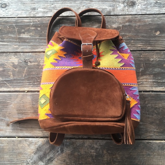 Patterned suede backpack