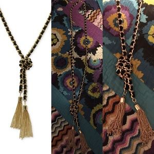 GUESS Gold-Tone and Black Chain Tassel Necklace