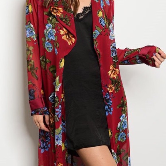 🚨LAST 1🚨Long sleeve chiffon floral cardigan - Picture 2 of 3