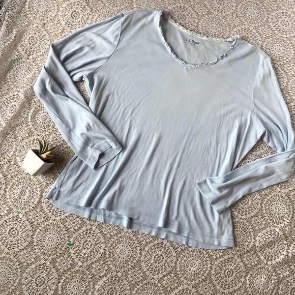 L.L. Bean Baby Blue Ruffle Neck Long Sleeved Tee