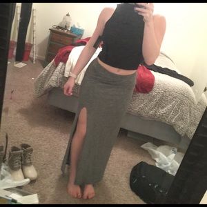 Gray and white striped American eagle maxi skirt