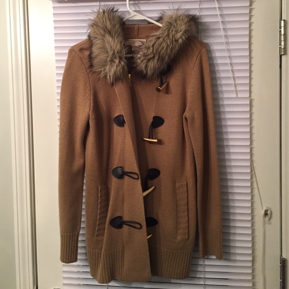 Michael Kors Camel tunic sweater with fur.