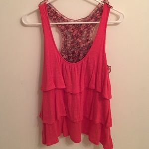 Coral scoop neck tank floral back design Pac Sun