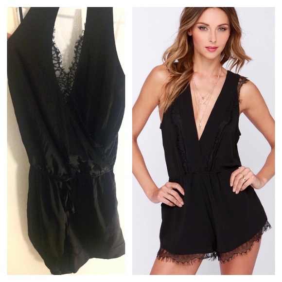 NWT Bebe Satin Lace Romper, black halter Gorgeous!