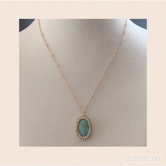 Oval Stone Pendant Necklace with Crystal Accents - Picture 2 of 4