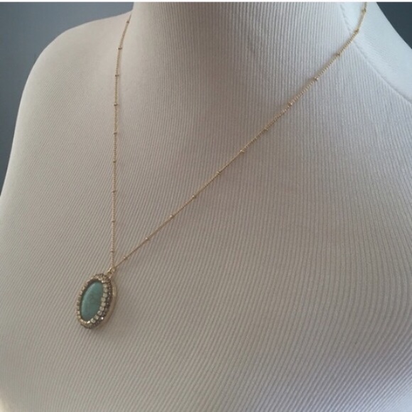 Oval Stone Pendant Necklace with Crystal Accents - Picture 3 of 4