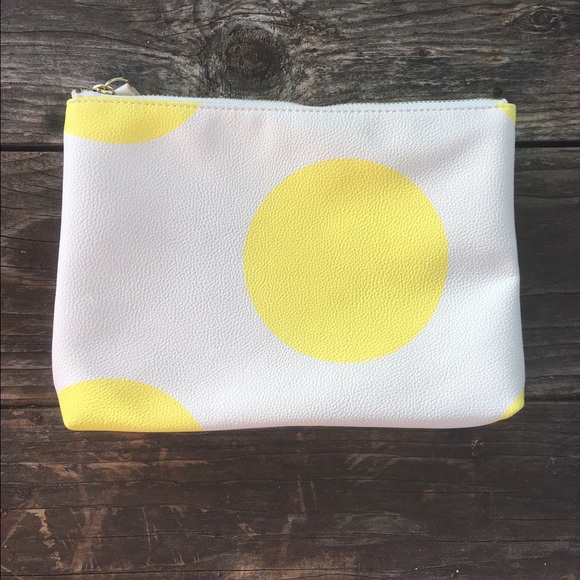 Yellow and white polka for clutch