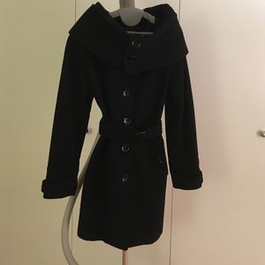 Black coat with fold over collar