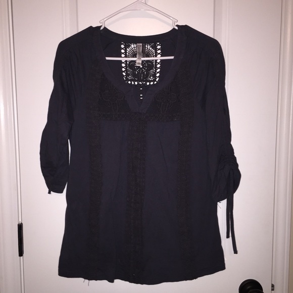 Dark Gray 3/4 sleeve blouse with lace detail - Picture 1 of 2