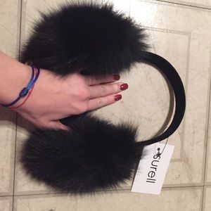 Brand New Surell Real Fox Fur Earmuffs - Black