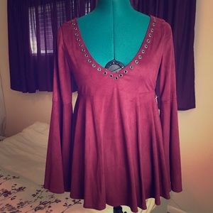 NWT Boho Suede Top w/Eyelets