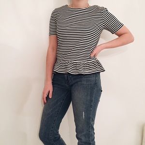 J. Crew Black and White Peplum Top