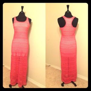 Pink Racerback Crocheted Maxi Dress Sz XS