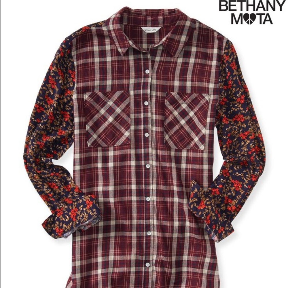 Boyfriend fit floral and plaid button down