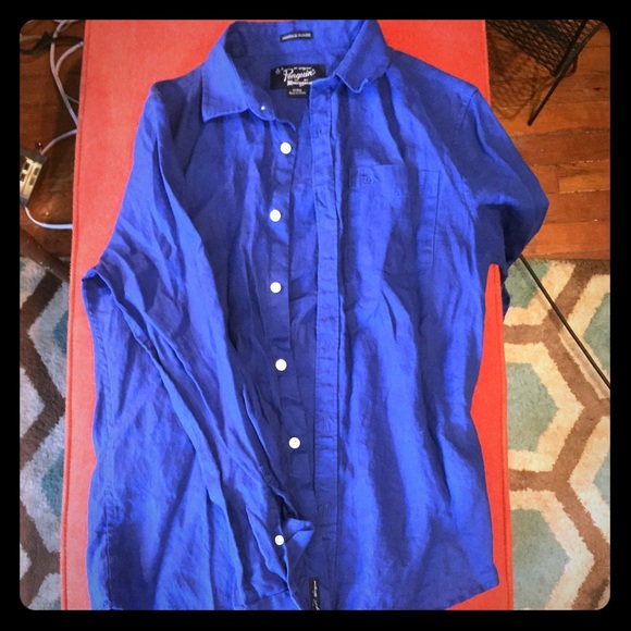 Blue Linen Long-Sleeve Button Down, S