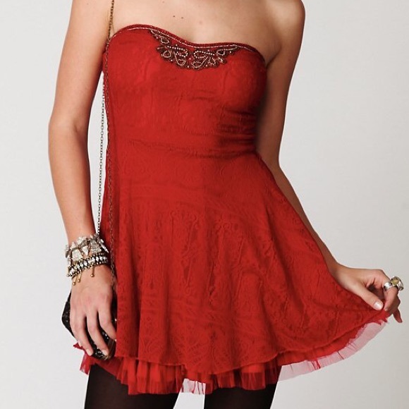 ❌SOLD ❌Free People Beaded Red Lace Dress