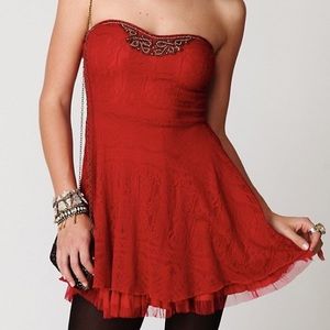 ❌SOLD ❌Free People Beaded Red Lace Dress