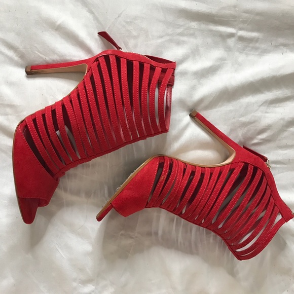 Red Zara Collection Peep Toe Booties