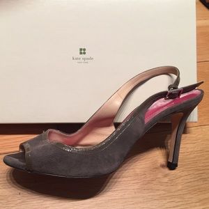 Kate Spade grey suede slingback kitten heels