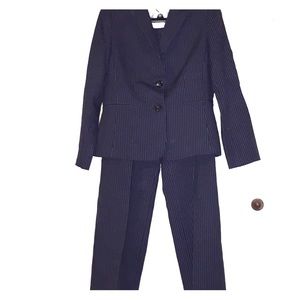 Tahari navy pinstriped pant suit.