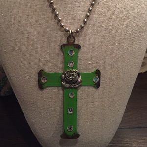 Vintage green cross necklace