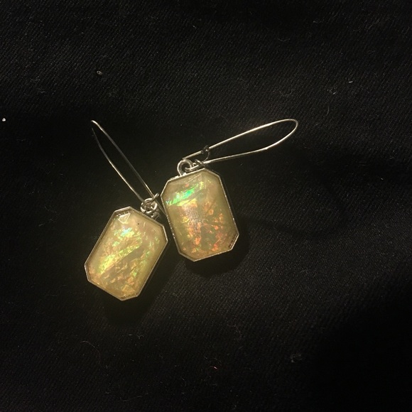 Silver Iridescent earrings.