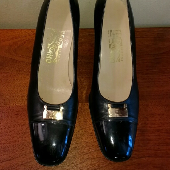 Salvatore Ferragamo Shoes - Salvatore Ferragamo Black Patent Cap Toe Pump