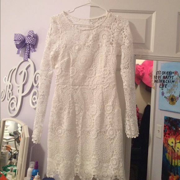 White Crochet Fitted Dress