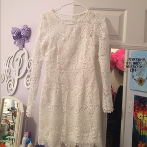 White Crochet Fitted Dress