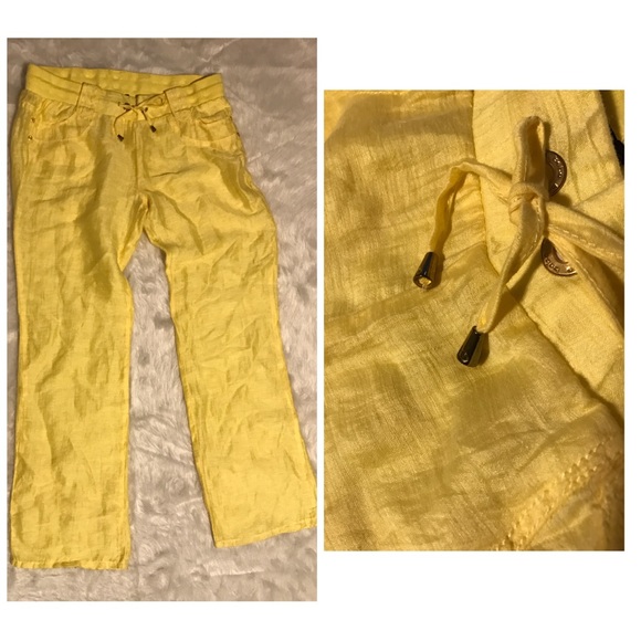 Bebe Linen Pineapple Yellow Beach Pants Large