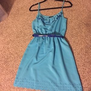 Spaghetti strap chiffon mini dress with belt