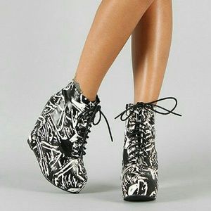Black & White Printed Lace Up  Bootie