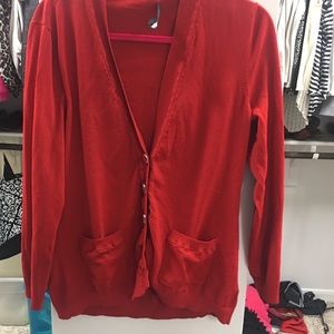 Red cardigan