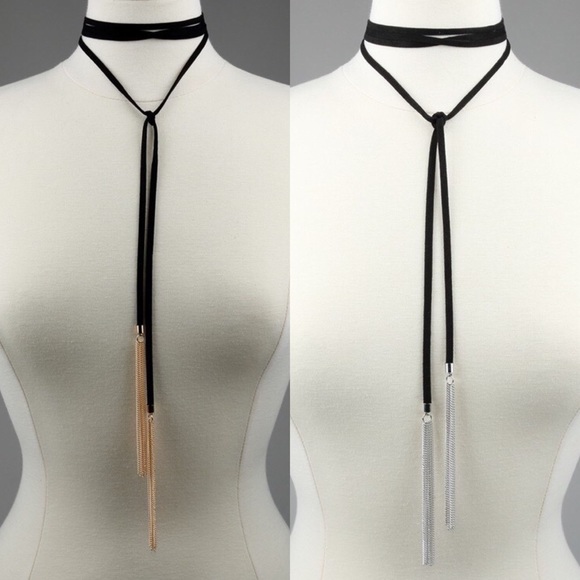 Silver or gold tie neck choker