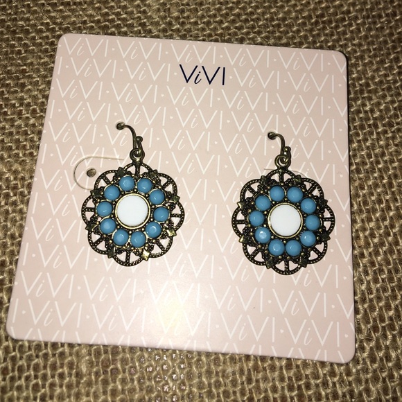 Bronzed gold and turquoise drop earrings