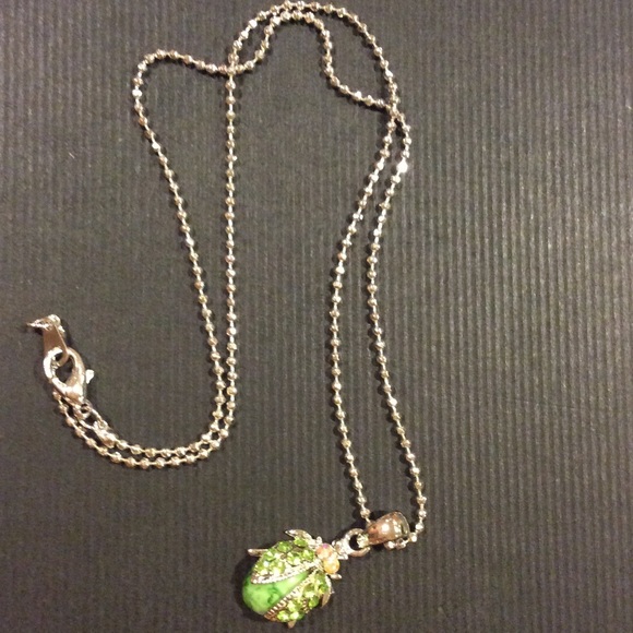 Sparkling Rhinestone Beetle Charm And Necklace