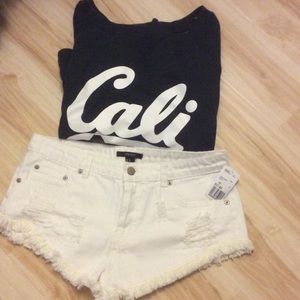 White Shredded Fringed Jean Short Shorts