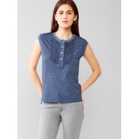 GAP mixed print henley blue stripe, size S