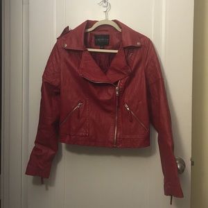 Red Vegan Leather Moto Jacket