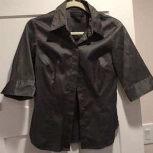 Silver button down short sleeve shirt