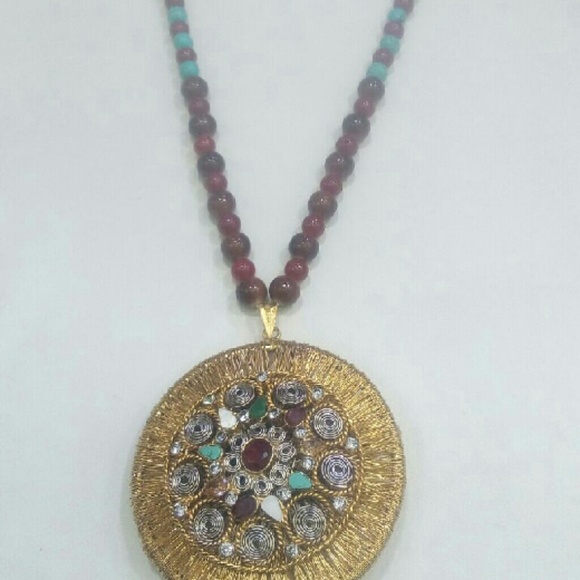 Gold plated necklace with multi stone pendant