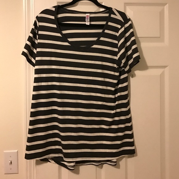 LulaRoe Classic Tee - dark grey & white stripes!